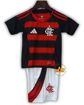 Conjunto Infantil Flamengo I 25/26 Adidas - Preto e Vermelho